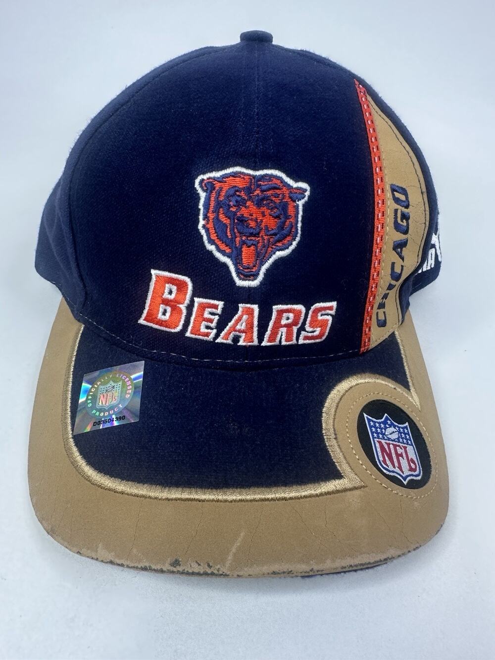 Vintage Chicago Bears NFL Strapback Hat Cap Blue Tan Faux Leather Brim Puma
